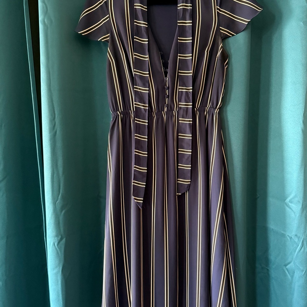Express Navy Midi Dress with Black & White Stripes Size Small